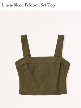 Abercrombie & Fitch Olive Forest Green Linen-Blend Crop Top